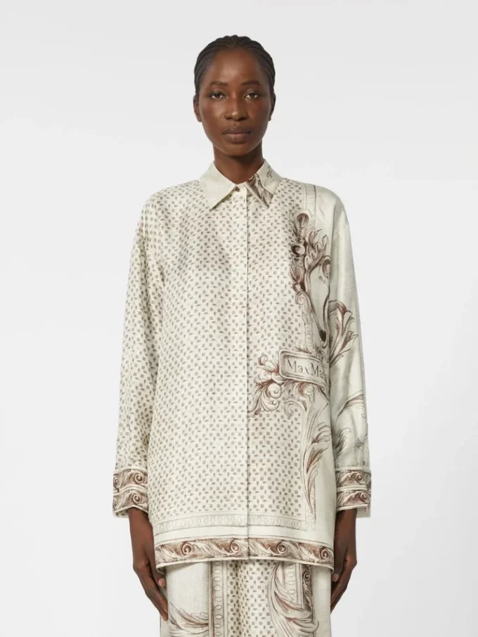 Chemise en twill de soie imprimé, ivoire Chemise en twill de soie imprimé, ivoire