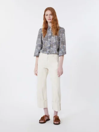 Chemise en voile de coton imprimé, bleu marine