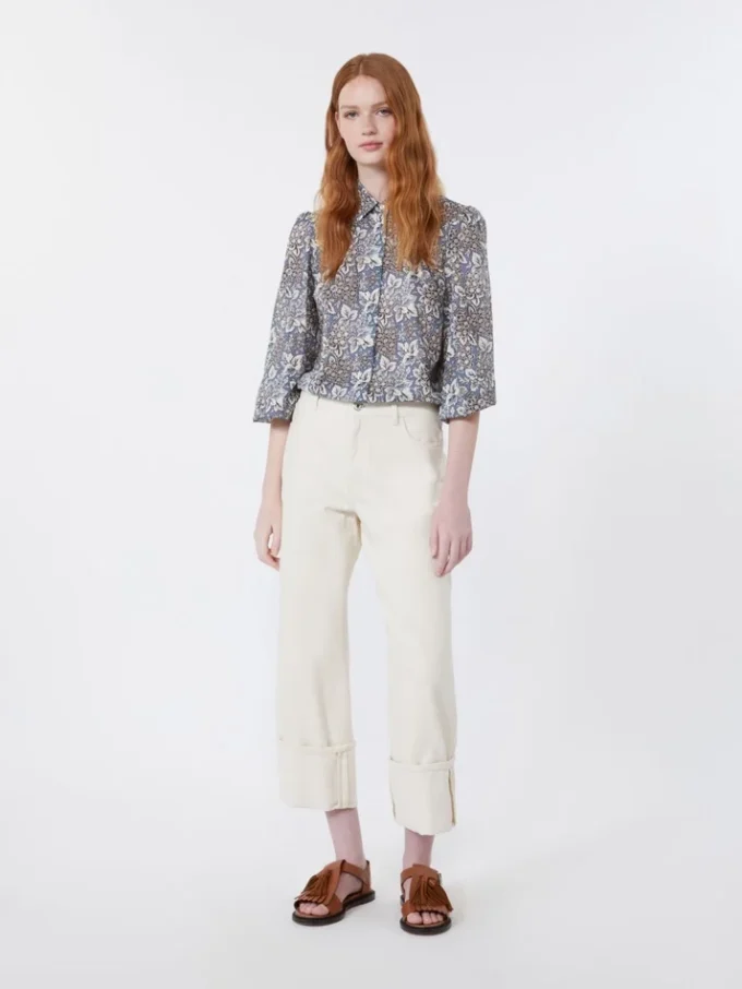 Chemise en voile de coton imprimé, bleu marine Chemise en voile de coton imprimé, bleu marine