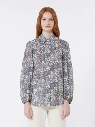 Chemise en voile de coton imprimé, bleu marine