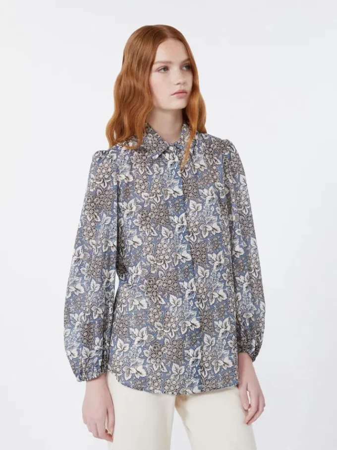 Chemise en voile de coton imprimé, bleu marine Chemise en voile de coton imprimé, bleu marine