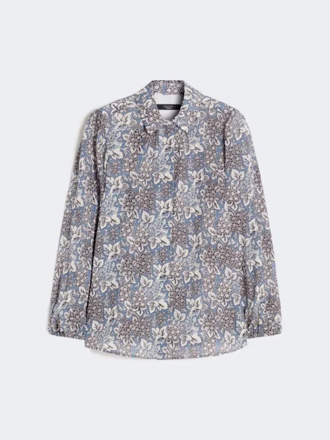 Chemise en voile de coton imprimé, bleu marine Chemise en voile de coton imprimé, bleu marine