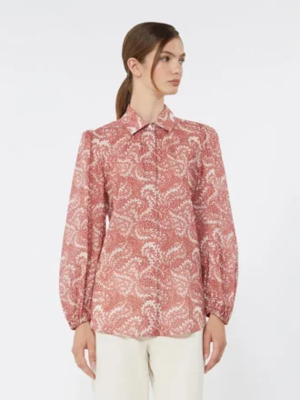 Chemise en voile de coton imprimé, couleur cerise