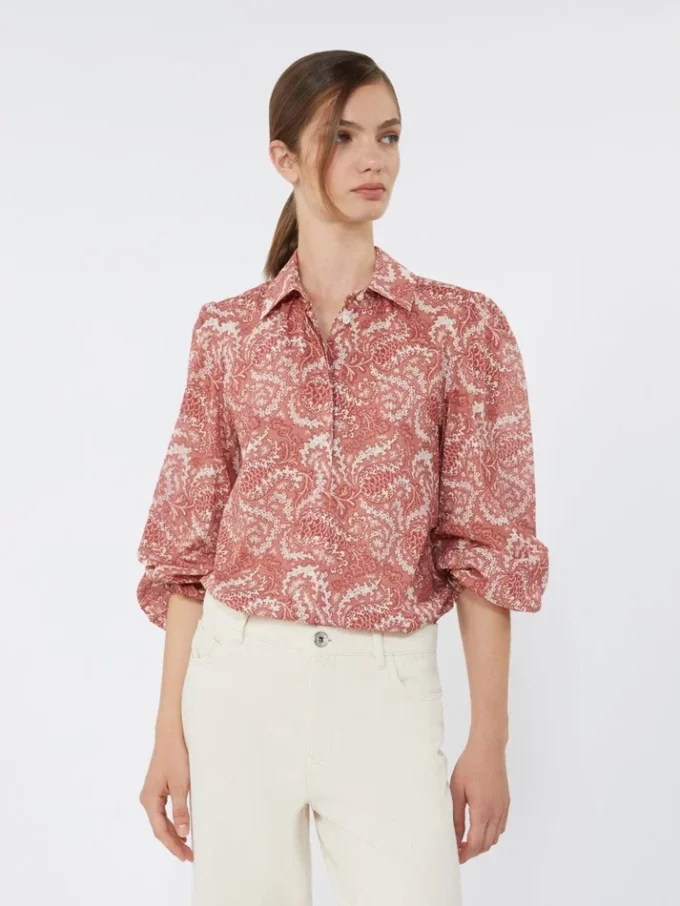 Chemise en voile de coton imprimé, couleur cerise Chemise en voile de coton imprimé, couleur cerise