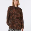 Chemise imprimée en coton et lin, marron