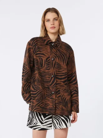 Chemise imprimée en coton et lin, marron
