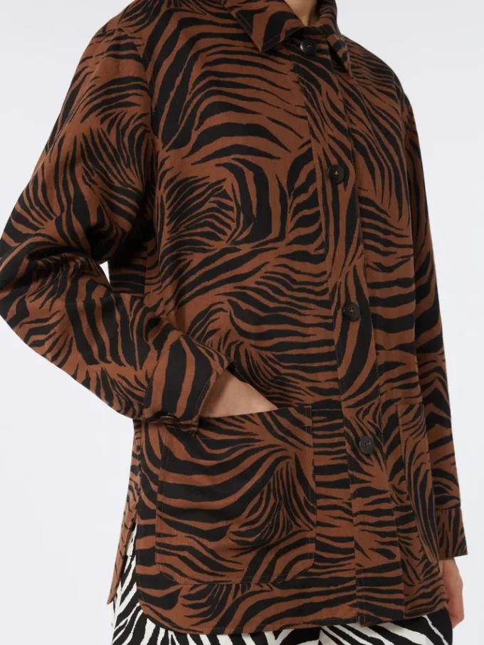 Chemise imprimée en coton et lin, marron