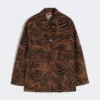 Chemise imprimée en coton et lin, marron