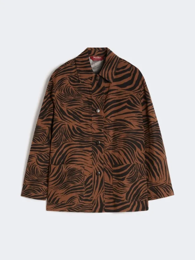 Chemise imprimée en coton et lin, marron