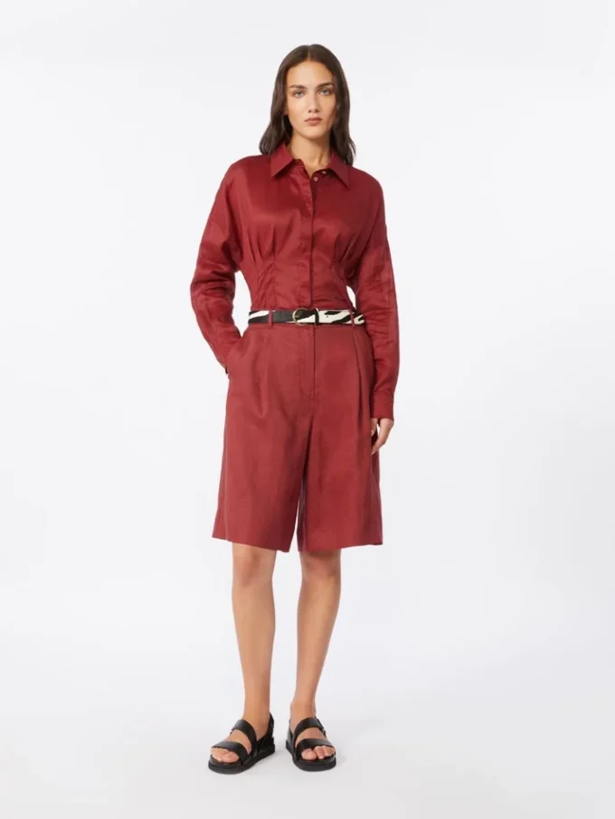 Chemise à manches longues en toile de ramie, rouge brique Chemise à manches longues en toile de ramie, rouge brique