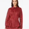 Chemise à manches longues en toile de ramie, rouge brique Chemise à manches longues en toile de ramie, rouge brique