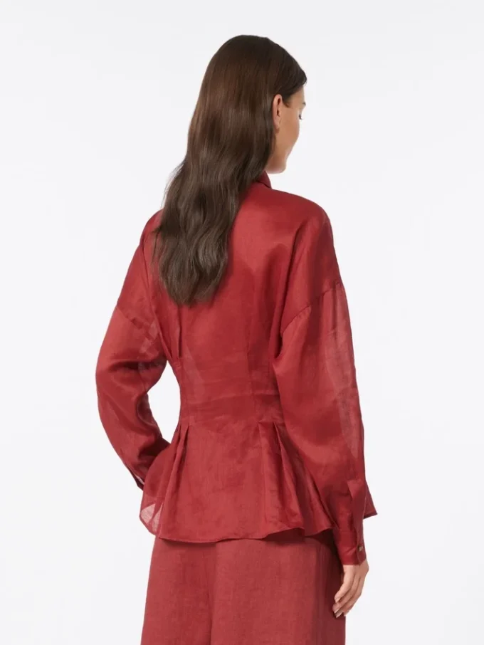 Chemise à manches longues en toile de ramie, rouge brique Chemise à manches longues en toile de ramie, rouge brique