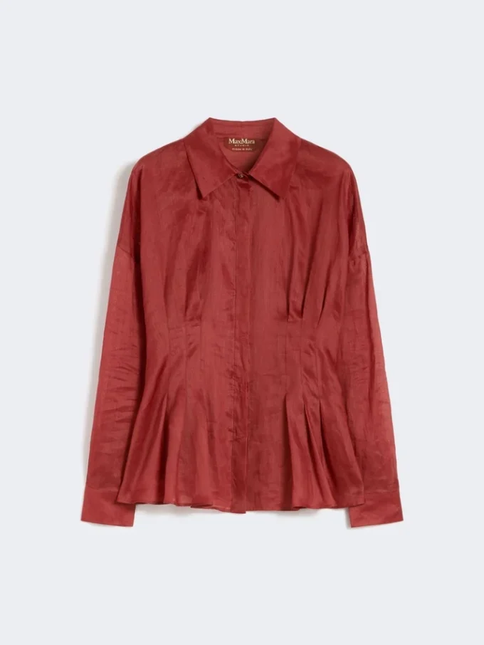 Chemise à manches longues en toile de ramie, rouge brique Chemise à manches longues en toile de ramie, rouge brique