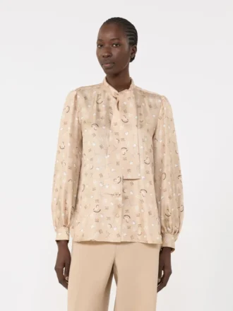 Chemise à nœud papillon en soie imprimée, albino