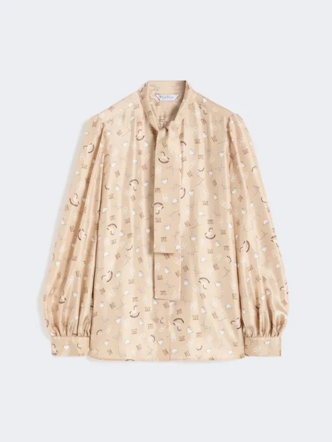 Chemise à nœud papillon en soie imprimée, albino Chemise à nœud papillon en soie imprimée, albino