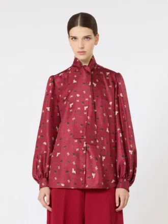 Chemise à nœud papillon en soie imprimée, rouge