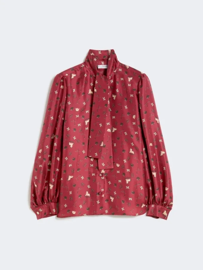 Chemise à nœud papillon en soie imprimée, rouge Chemise à nœud papillon en soie imprimée, rouge