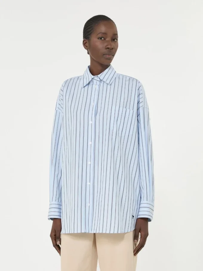 Chemise oversize en coton rayé, bleu clair Chemise oversize en coton rayé, bleu clair