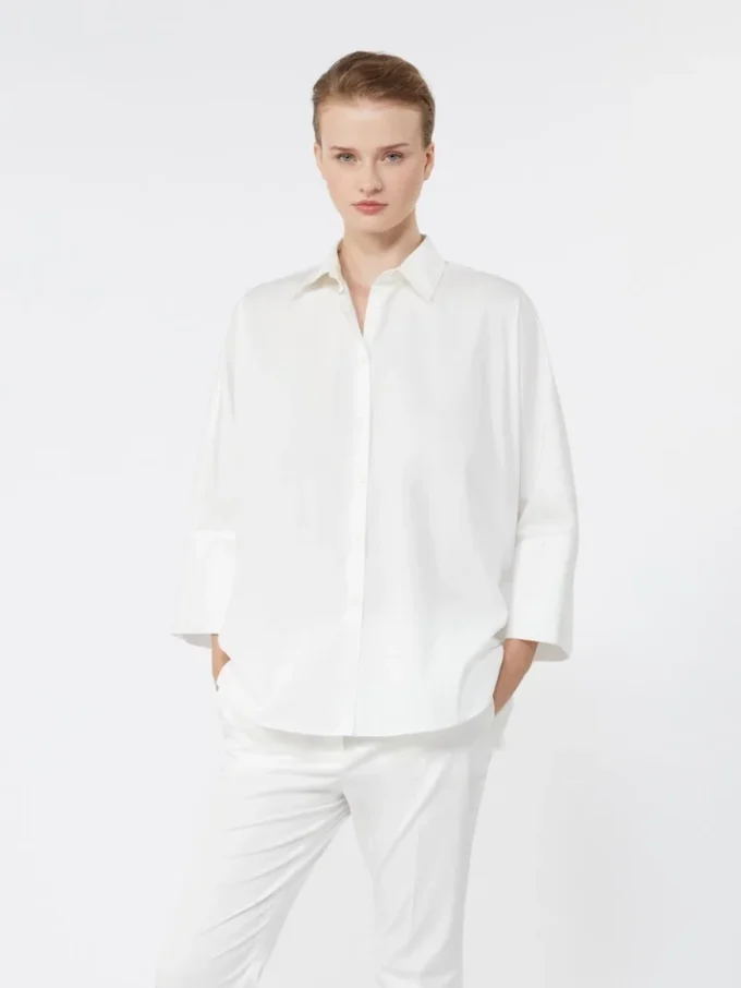 Chemise oversize en popeline de coton, blanche Chemise oversize en popeline de coton, blanche