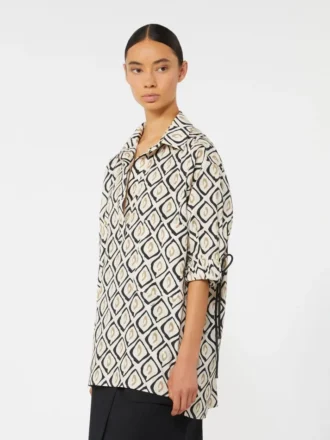 Chemise oversize en popeline imprimée, beige
