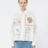 Chemisier en coton avec dentelle et broderies, blanc Chemisier en coton avec dentelle et broderies, blanc