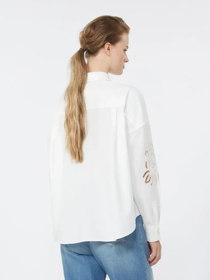 Chemisier en coton avec dentelle et broderies, blanc Chemisier en coton avec dentelle et broderies, blanc