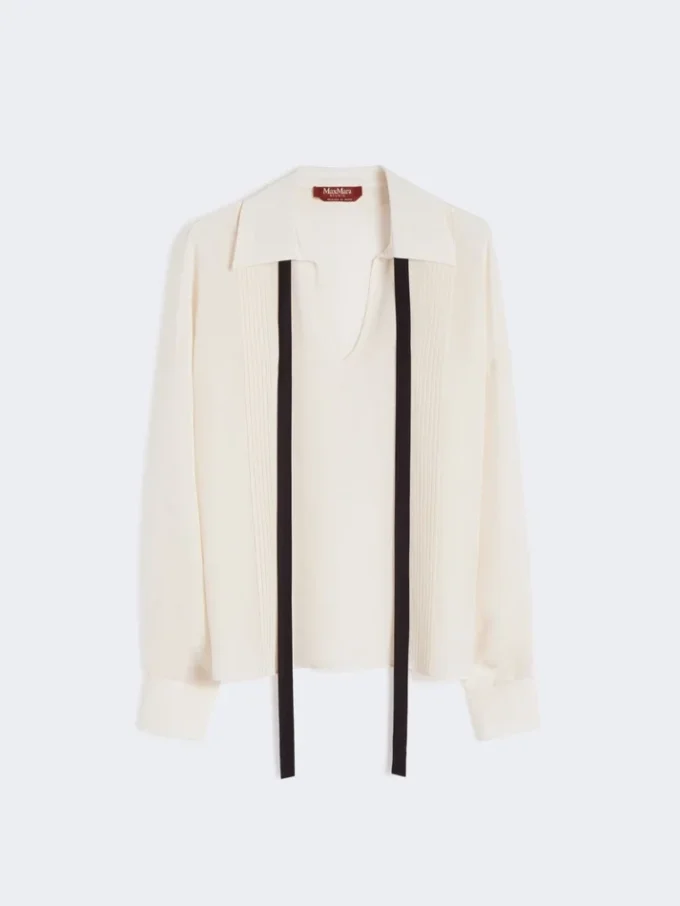 Chemisier en soie avec nœud papillon, beige Chemisier en soie avec nœud papillon, beige