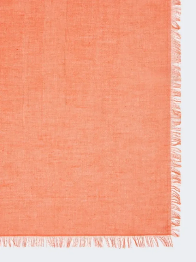 Châle en jacquard de coton, modal et cachemire, couleur corail Châle en jacquard de coton, modal et cachemire, couleur corail