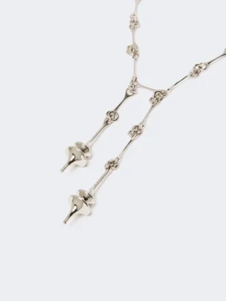 – Collier long avec double pendentif, argent