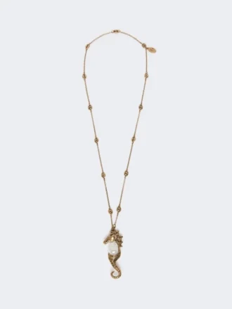 Collier métallique avec pendentif en forme d&rsquo;épingle, doré