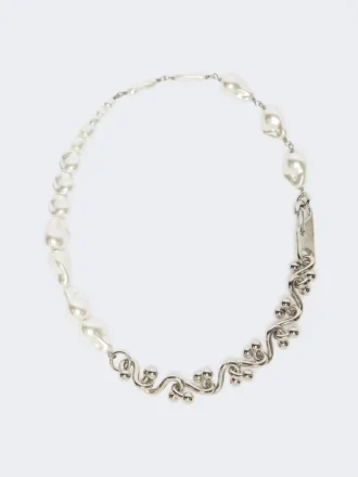 Collier à perles et métallique, argent