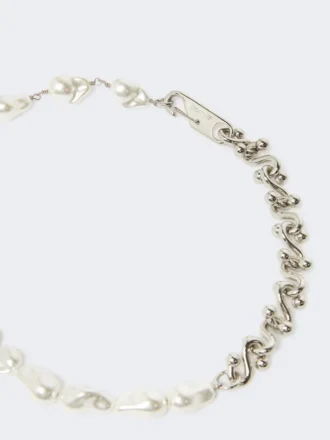 Collier à perles et métallique, argent