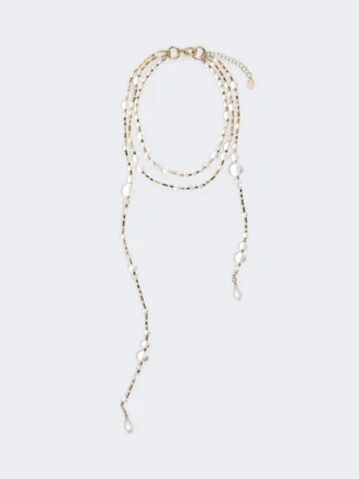 Collier à plusieurs rangs en métal et verre, blanc optique Collier à plusieurs rangs en métal et verre, blanc optique