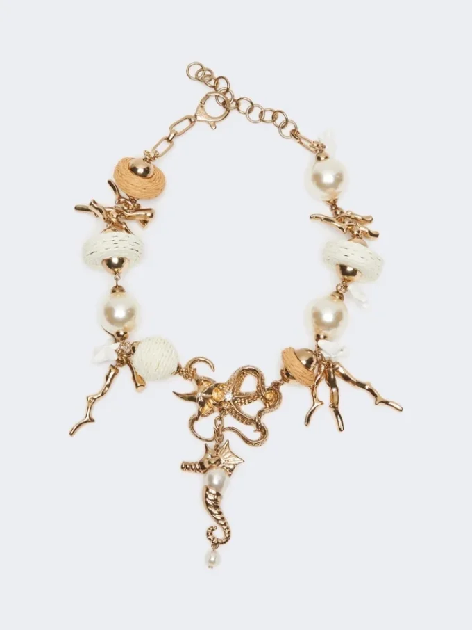 Collier ras-du-cou « Abissi » en métal et raphia, doré