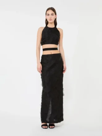 Jupe midi en jacquard de soie, noire