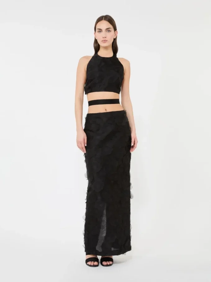 Jupe midi en jacquard de soie, noire Jupe midi en jacquard de soie, noire