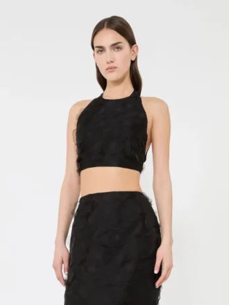 Crop top en jacquard de soie fil coupa, noir