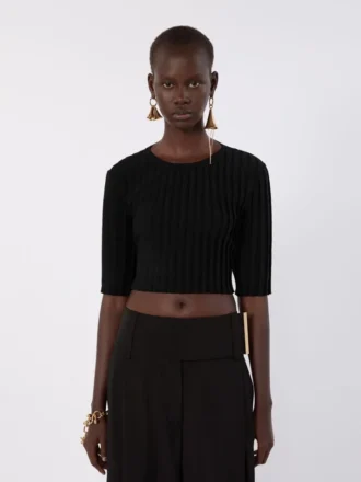 Crop top en viscose stretch, noir