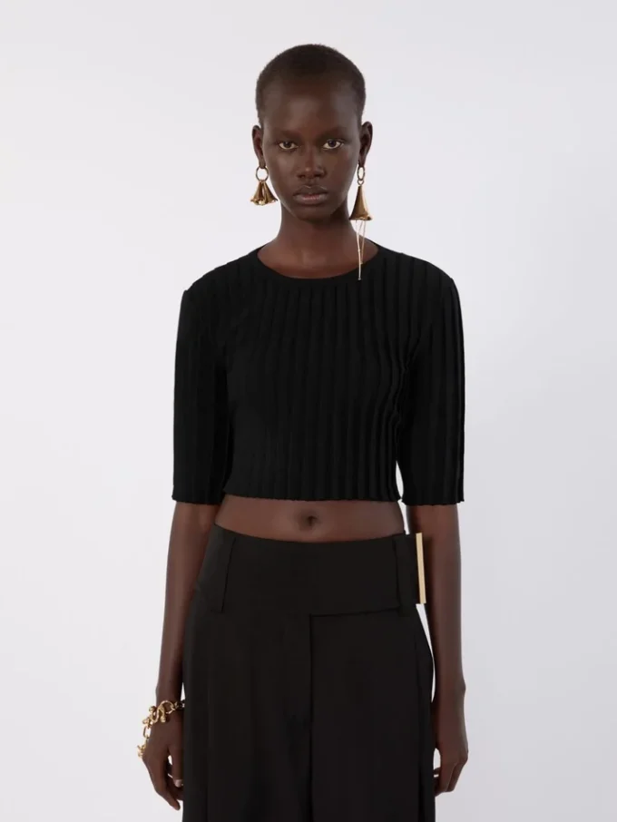 Crop top en viscose stretch, noir Crop top en viscose stretch, noir