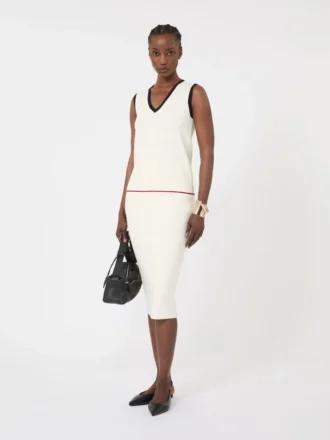 Débardeur en maille mélangée viscose, blanc bleu