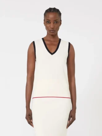 Débardeur en maille mélangée viscose, blanc bleu