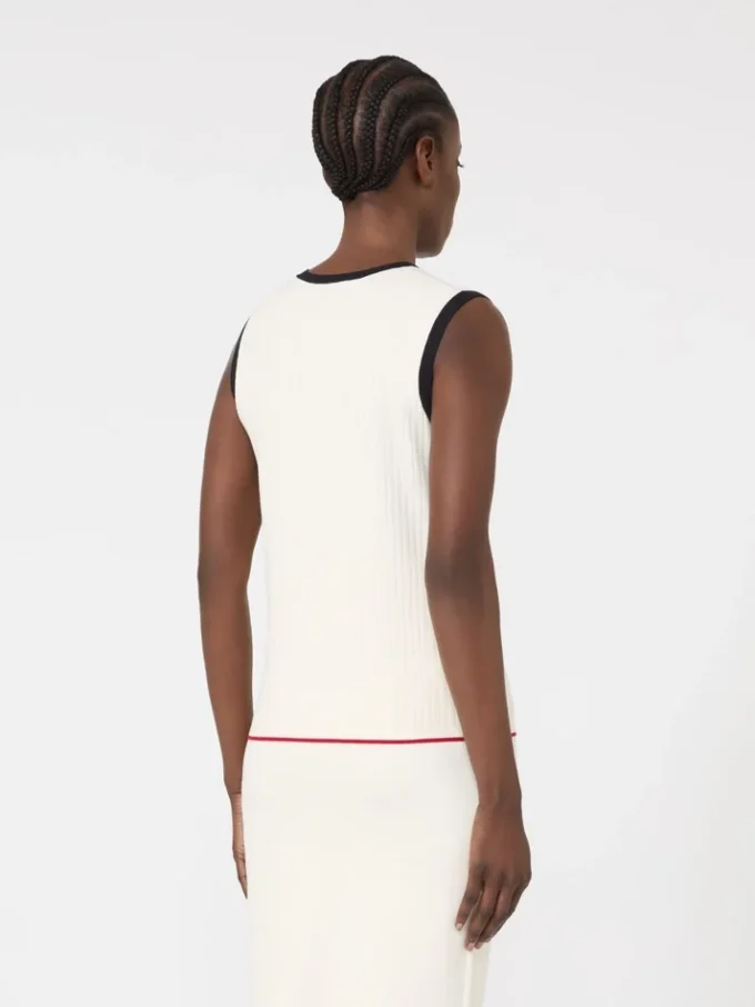 Débardeur en maille mélangée viscose, blanc bleu Débardeur en maille mélangée viscose, blanc bleu