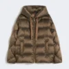 Doudoune en toile déperlante avec ceinture, marron noisette Doudoune en toile déperlante avec ceinture, marron noisette