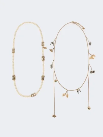 Ensemble de colliers en métal et verre, émeraude