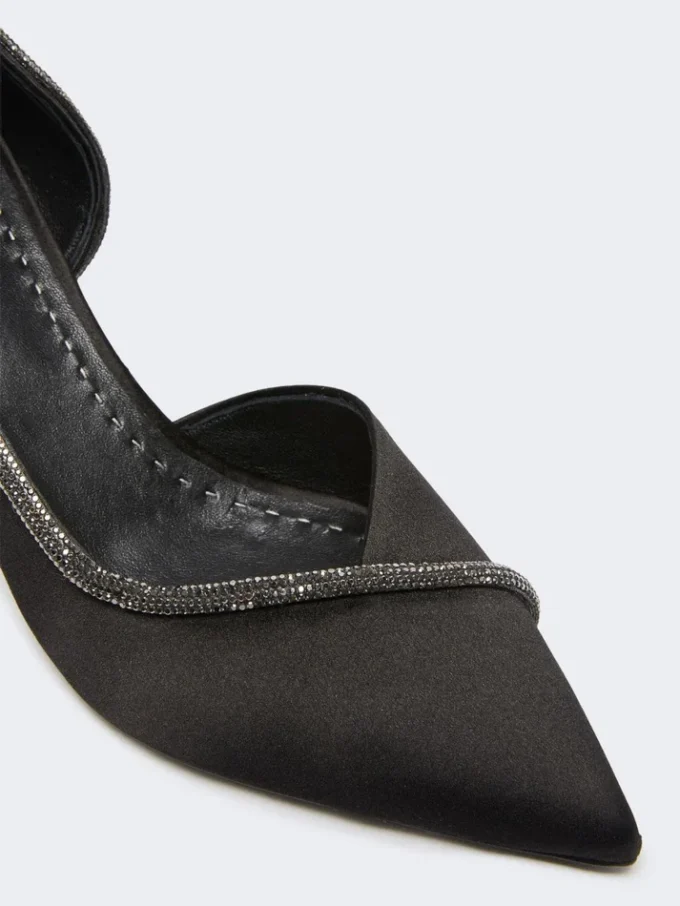Escarpins en satin ornés de cristaux, noirs Escarpins en satin ornés de cristaux, noirs