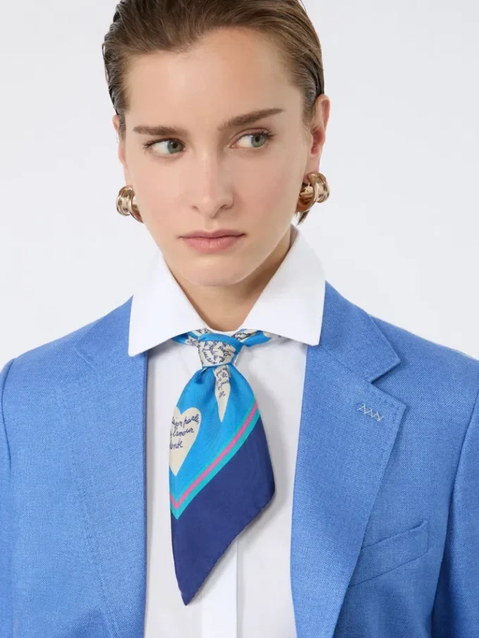 Foulard en soie imprimé, bleu marine Foulard en soie imprimé, bleu marine