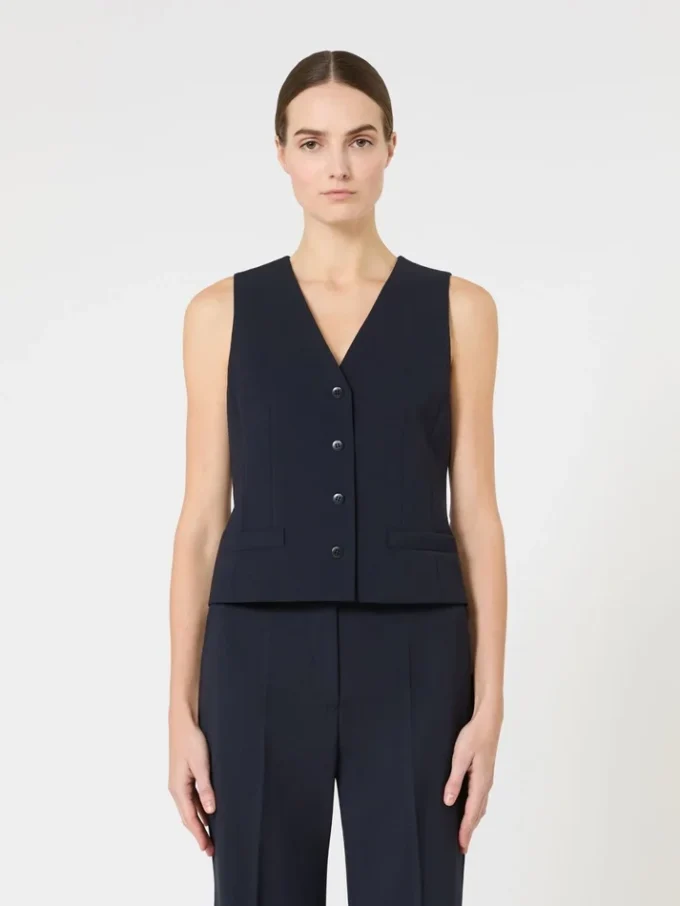Gilet en crêpe de laine, bleu marine