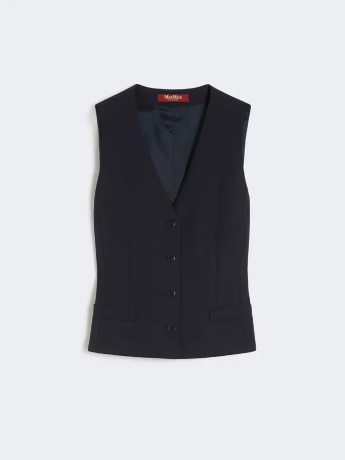 Gilet en crêpe de laine, bleu marine