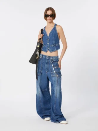 Gilet en denim coupe ajustée, bleu nuit