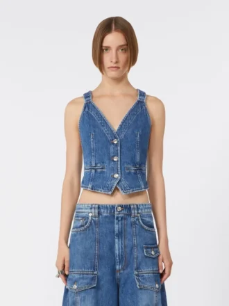 Gilet en denim coupe ajustée, bleu nuit